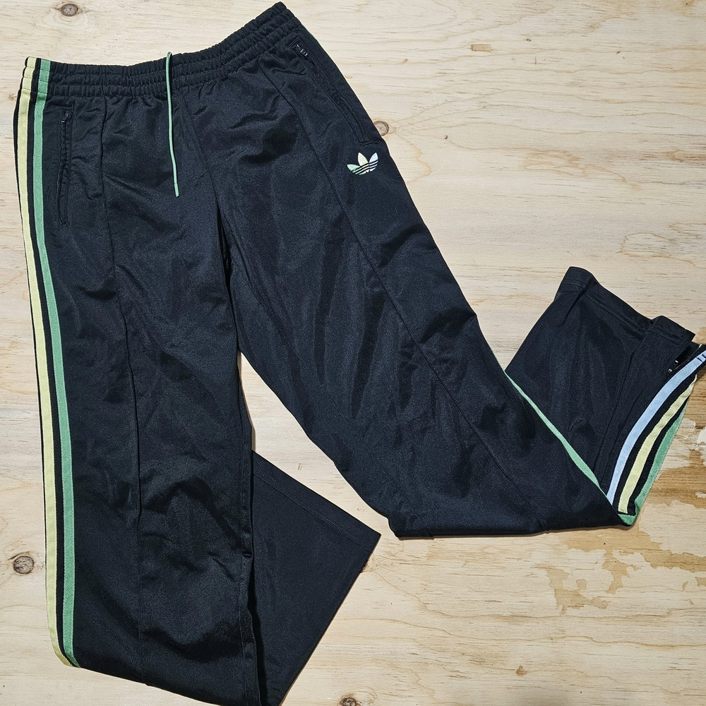 Adidas Black Track Pants with Green Stripe